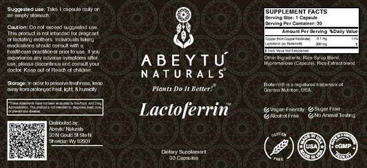 Abeytu Naturals Lactoferrin supplement facts and ingredients label