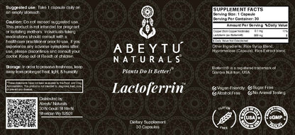 Abeytu Naturals Lactoferrin supplement facts and ingredients label