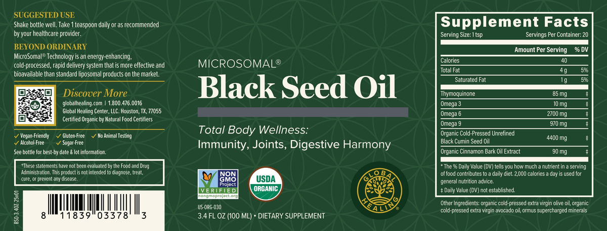 Black Seed Oil Supplement Ingredients and Facts Label