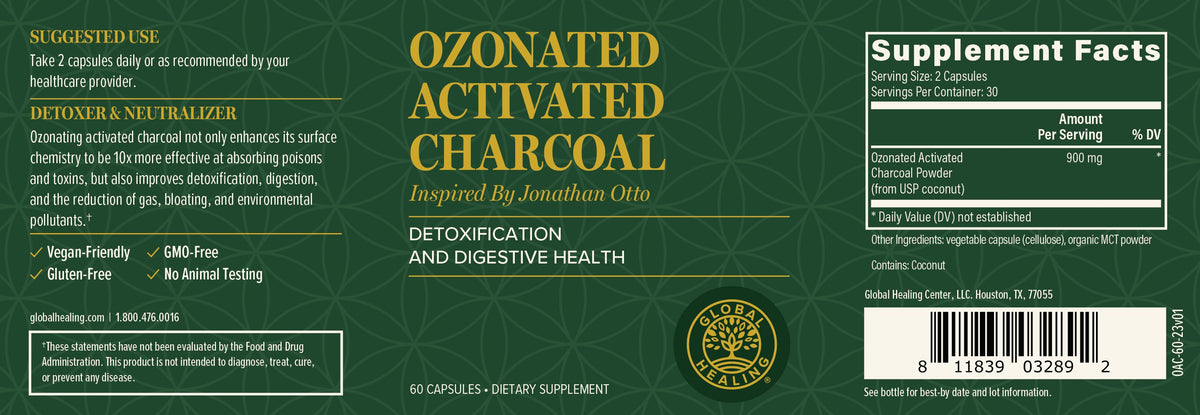 Ozonated Charcoal Supplement Ingredients and Facts Label
