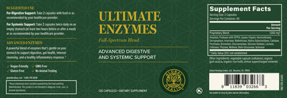 Ultimate Enzymes Ingredients and Facts Label
